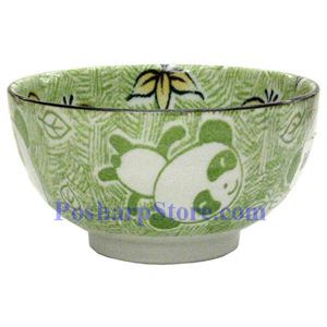 Picture of Japanese 5-Inch Green Panda Porcelain Rice Bowl